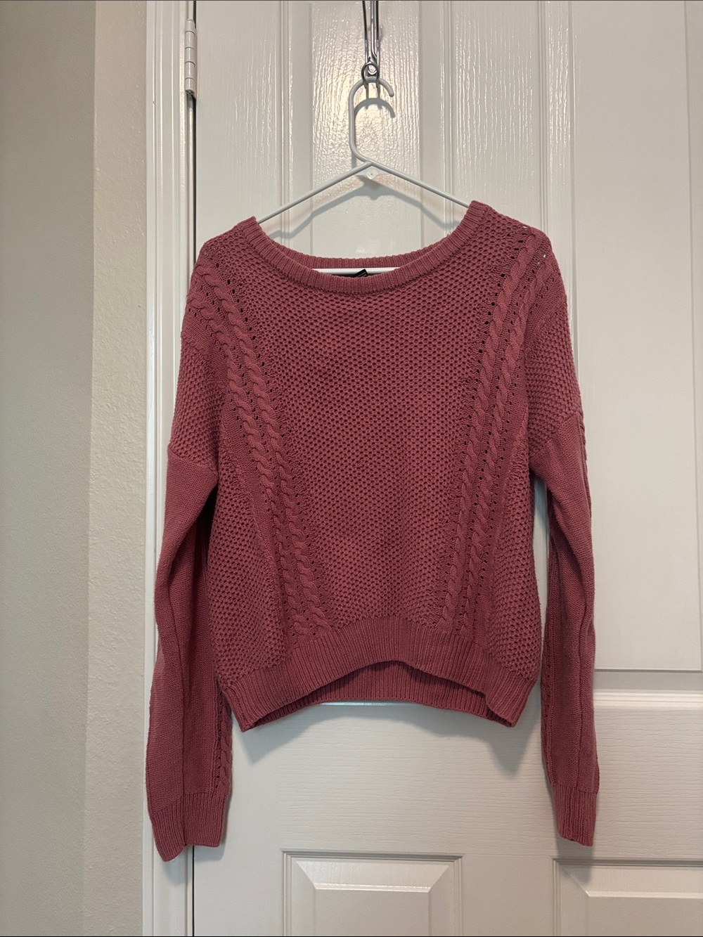 Forever 21 Mauve Cable Knit Crewneck Sweater